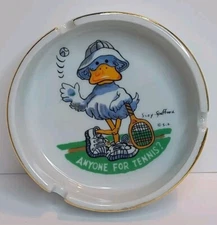 1976 Enesco Suzy’s Zoo Ceramic Ashtray Duck “Anyone for Tennis?” Collectible NOS