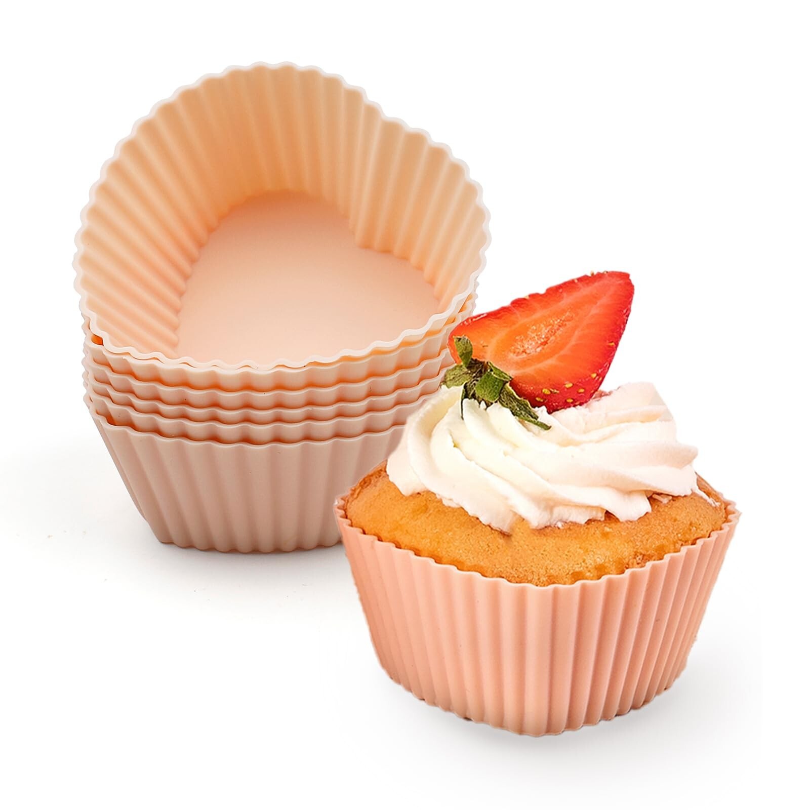 6 Pack Reusable Silicone Cupcake Liners, Non-Stick & BPA-Free Muffin Cups for...