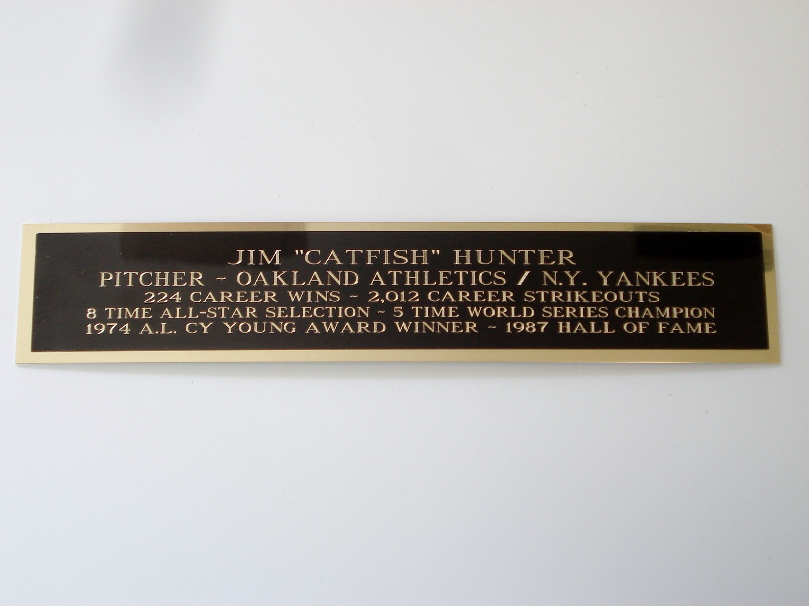 Jim Catfish Hunter Autograph Nameplate For A Baseball Bat Case Or Photo 1.25 X 6