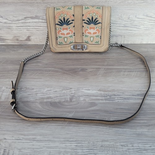 Rebecca Minkoff Floral Print Light Taupe Suede Small Cross Body Shoulder Purse - Picture 3 of 24