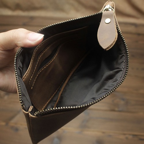 Sobre largo billetera en efectivo de cuero bolsa con cremallera - soporte para dinero para hombres y mujeres #F - Imagen 6 de 14