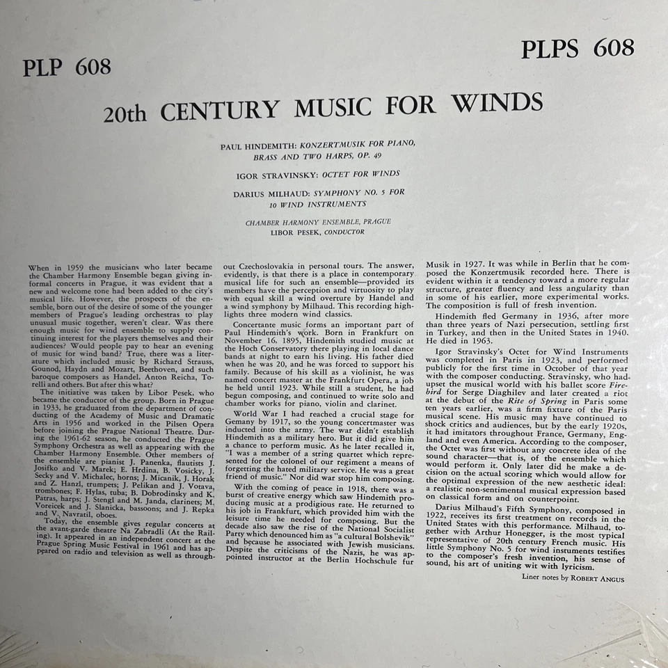 STRAVINSKY • Milhaud • Hindemith - SEALED FIRST PRESS VINYL • Pesek • Prague - Image 2 of 4