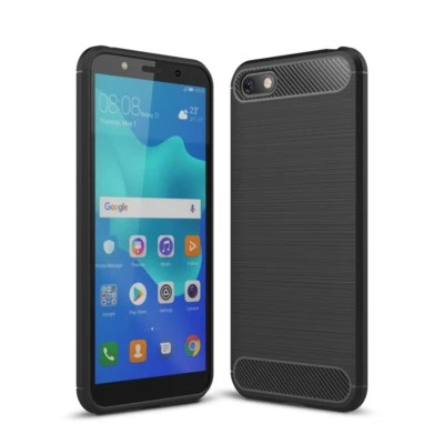 Huawei Y5 (2018) TPU Case Carbon Fiber Optik Brushed Muster Schutz Hülle Schwarz - Bild 1 von 4