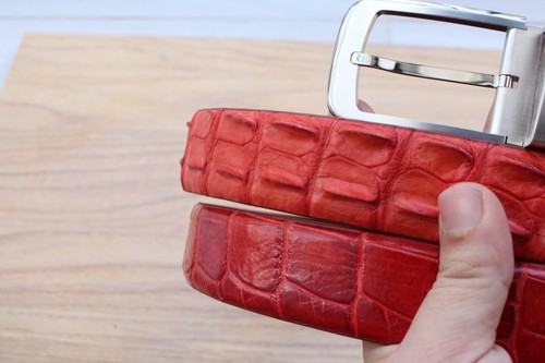 No Jointed - Red Alligator Crocodile Print LEATHER Men's Belt - W 1.3" - Picture 5 of 5