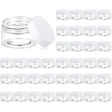 36 Pack, 1 OZ Plastic Jars small Round Clear Cosmetic Empty Jars with White Lids
