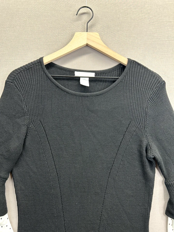 Camiseta negra Design History para mujer manga corta con volantes cuello redondo talla grande Foto 3 de 4