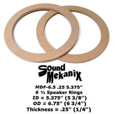 6 1/2" MDF Speaker / Spacer Rings, MDF-6.5 .25 5.375”, One Pair Made in USA