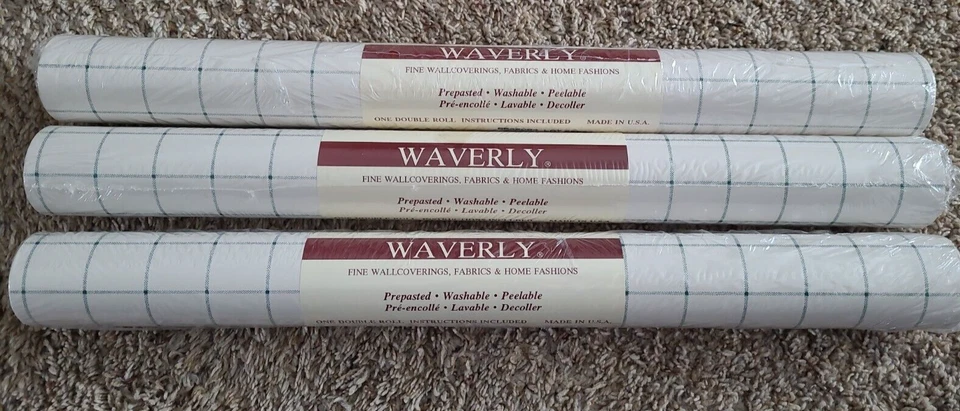 Vintage Waverly Wallpaper Pre-pasted Double Rolls Windowpane Hunter Green check - Image 3 of 4