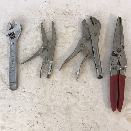 Lot of 4 Craftsman 8” Adj Wrench 1 Long Nose Pliers 1 Vise Grip 1 Tin Snips USA
