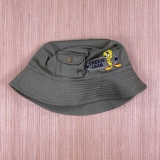 Vintage Looney Tunes Hat Kids OSFM Green Bucket Cap Tweety Gear 90s Y2K Cartoon