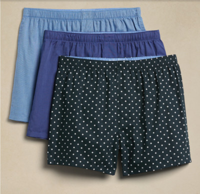 MENS SIZE XL 40-42 BANANA REPUBLIC BOXER 3 PACK BASIC BLUE LT BLUE POLKA DOT NWT