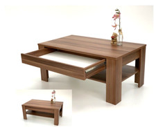 Couchtisch Sofatisch Wohnzimmertisch Ewa 100x54cm Nussbaum Optik Schublade Neu