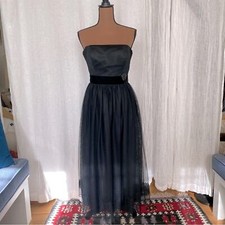 Vera Wang Black Tulle Silk & Velvet Embellished Strapless Corset Retro Gown