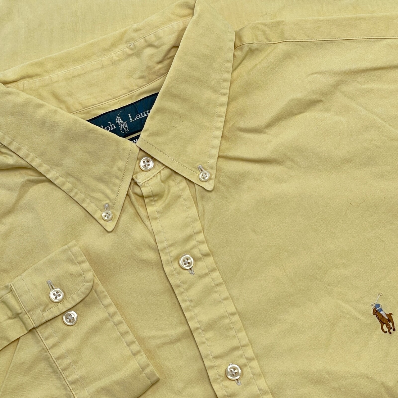 Camicia Ralph Lauren vintage uomo 17 5 (XL) gialla manica lunga carne pony vestibilità personalizzata