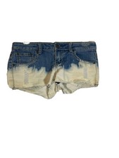 Mossimo Jean Shorts Juniors 1 Distressed Blue Bleach Wash Denim Cutoff Raw Hem