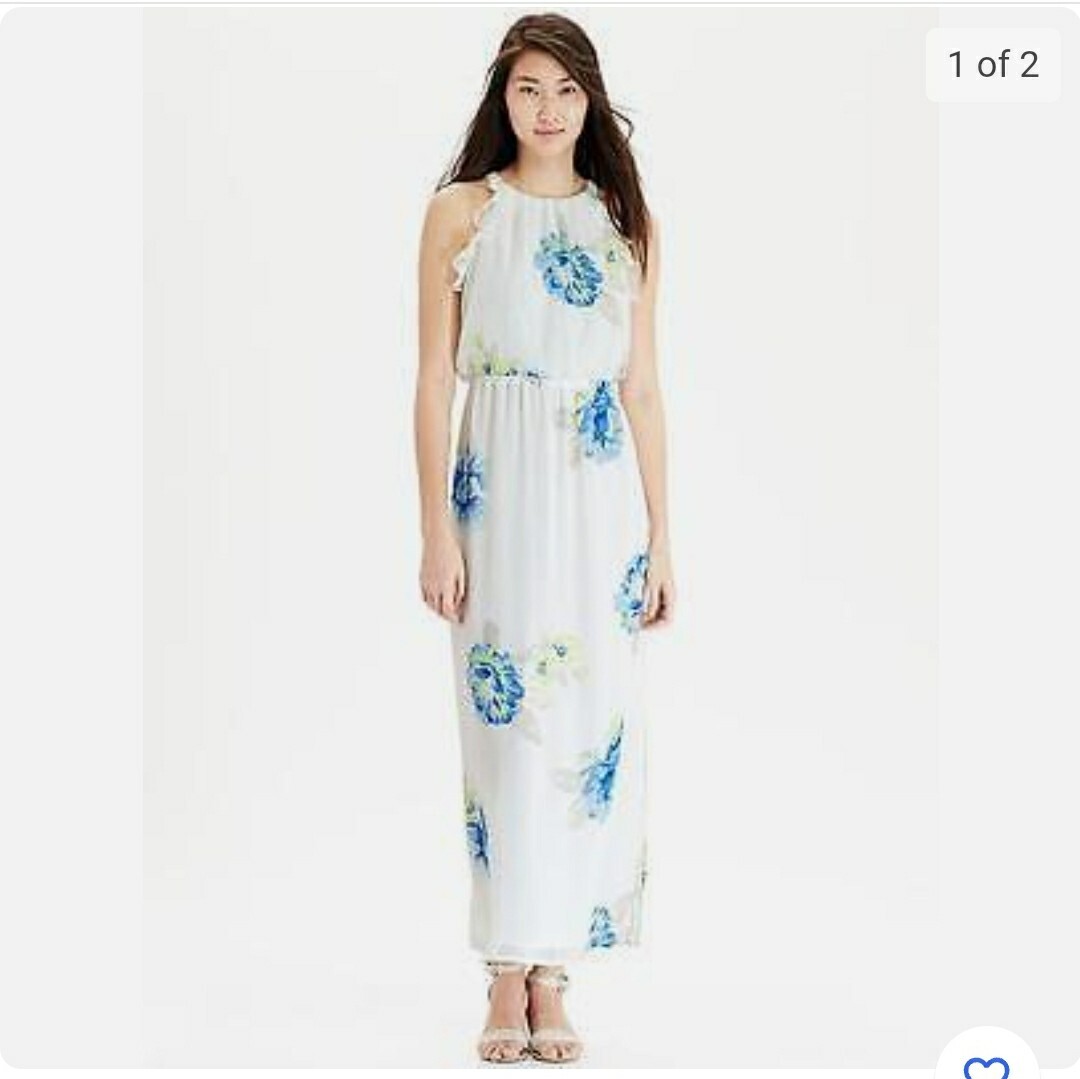 Old Navy Women's Floral Chiffon Maxi Dress White BLUE FLORAL Sleveless  Ruffle S