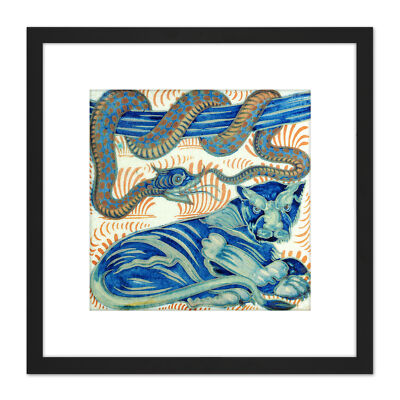 De Morgan William Schlange Katze Gemälde quadratisch gerahmt Wandkunst 8 x 8 Zoll