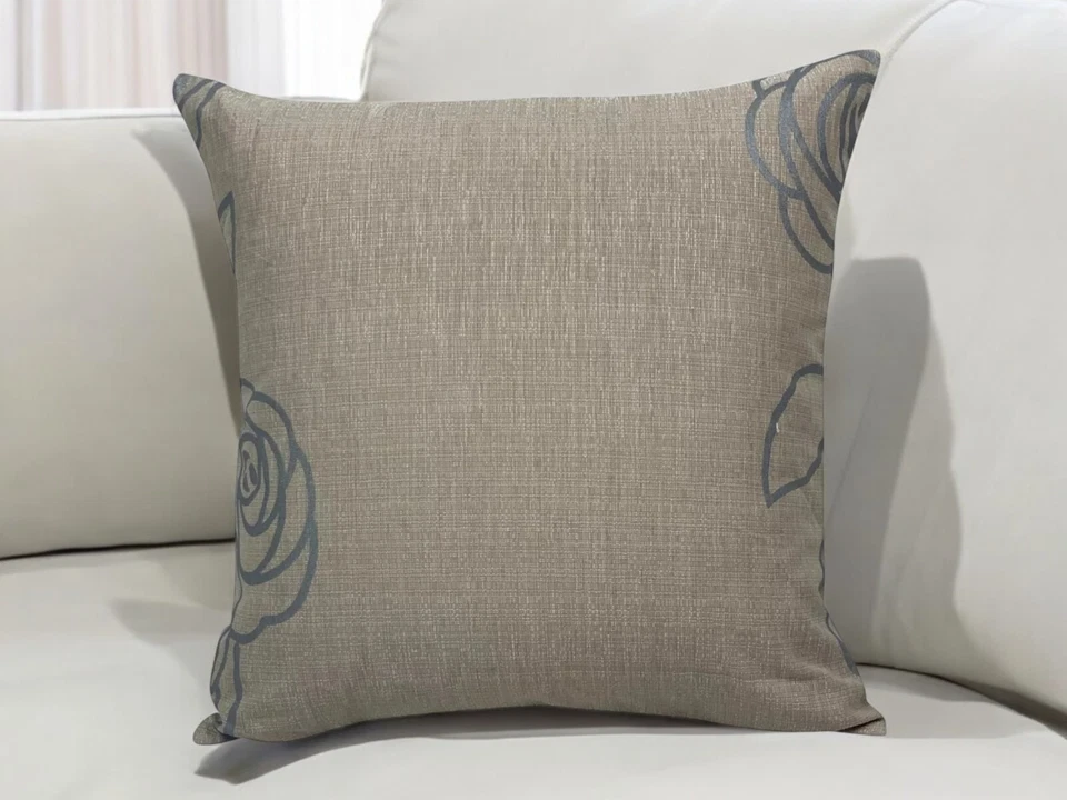 X4 FILLED CUSHIONS Beige Floral Duck Egg Rose Linen 18x18"/45x45cm - Image 2 of 4