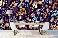 3D Dark Floral Leaves Self-adhesive Removeable Wallpaper Wall Mural Sticker 62