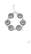Paparazzi Funky Flower Child - Blue Rhinestone - Ornate Silver Bracelet New Pkg