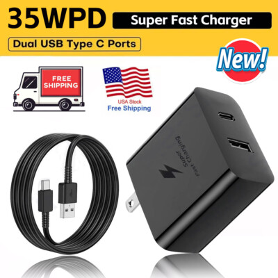 Super 35W PD Power Adapter Duo Wall Charger+Cables For Samsung S23 S22 S21 S20