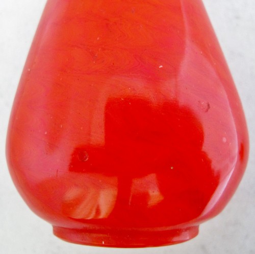 3,65" Antik ? Chinesische rote Peking Glas Schnupftabakflasche mit Karneol orange Farbe - Bild 12 von 12
