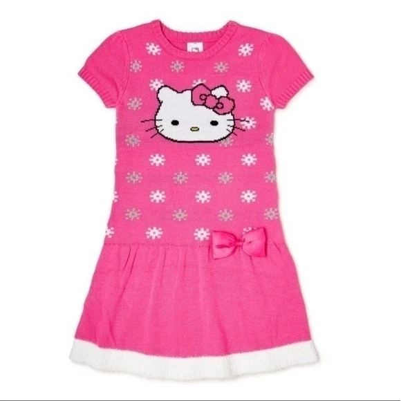 Nuevo con etiquetas Vestido Niñas HELLO KITTY Rosa Suéter Vestido Manga Larga Vestido Foto 2 de 4