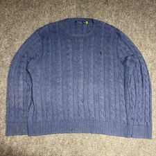 Polo Ralph Lauren Men Cable Knit Sweater Blue Crew Neck Long Sleeve Size XL