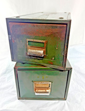 Pair Vintage Veteran Series J.H. & Co Metal Index Card Drawers 5x8 Industrial