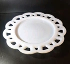 Vintage Hazel Atlas Glass Plate Open Lace Edge White Milk Glass 8 3/8"