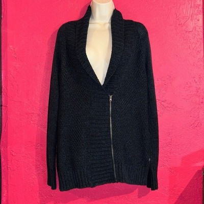 Cozy Blue/Black Eddie Bauer Scandi Zippered Women's cardigan. Sz large