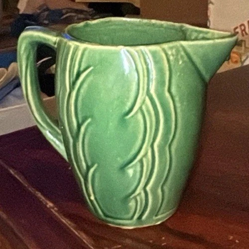 1930s McCoy Art Pottery Green  Pitcher Roseville, Ohio 6.5”