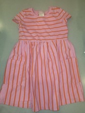 Girls Hanna Andersson Pink Orange Stripe 100 Cotton Dress Size 5 110 cm Pockets