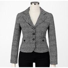 Ann Taylor Plaid Blazer Womens 2 Black White Glen Check Career Classic Jacket