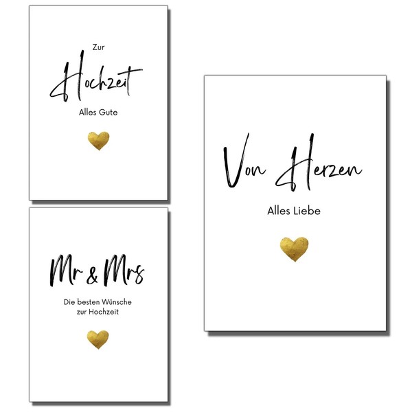 Hochzeitskarte GlüCkwunsch Mit Umschlag 3Er Set - GlüCkwunschkarten Zur Hochzeit-image