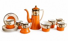 Noritake Demitasse Coffee Set c1940s/50s OrangeGold Fine China Japan Rare