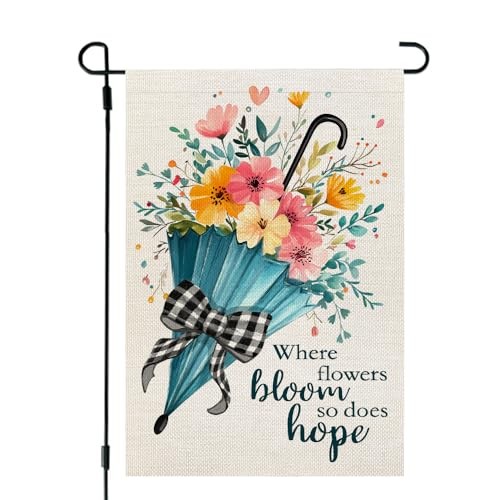 Spring Garden Flag Floral Umbrella Double Sided 12x18 Inches Small Burlap - Picture 1 of 7
