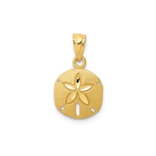 14k Yellow Gold Sand Dollar Pendant Polished Star Textured Nautical Summer Charm