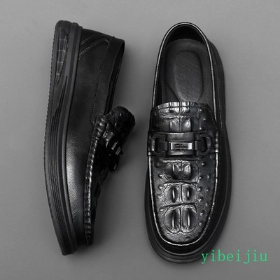 Mens Slip On Loafers Leather Dress Platform Shoes Driving Casual Comfort Oxfords