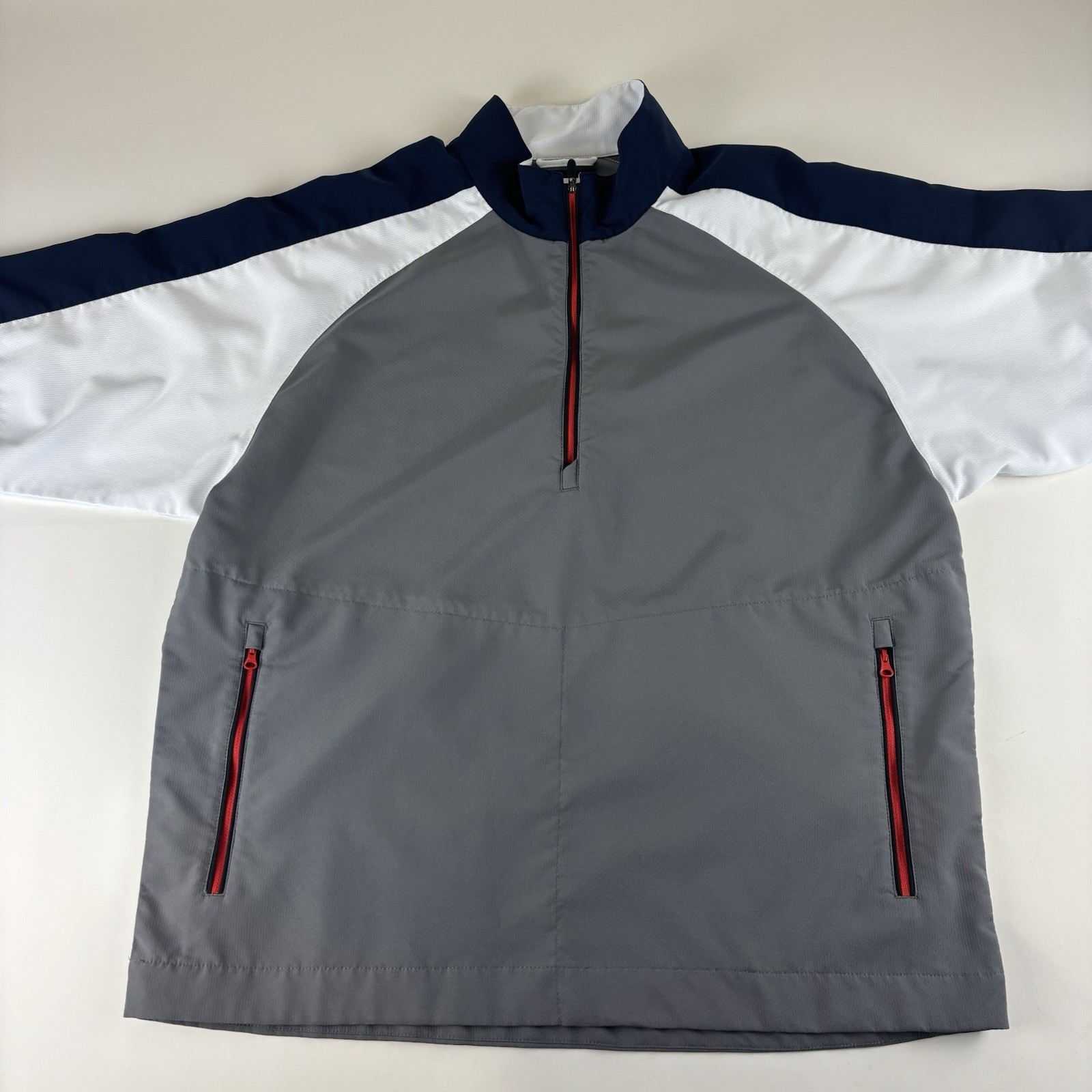 FootJoy Windshirt Men Large Red Blue Quarter Zip Performance Golf Short Sleeve