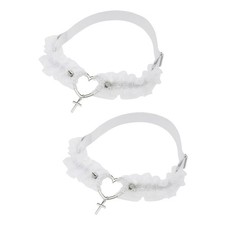 White Lace Heart Leg Garter with Cross, Adjustable Rivet Thigh Garters Belt f...