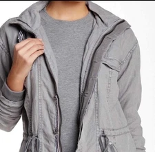 Michael Stars Frankie Anorak Jacket Linen Women’s Size S Gray Uitility Full Zip