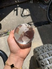 Crystal World Globe Paperweight 3.5    Clear  Frosted Etched Glass   Desk Decor