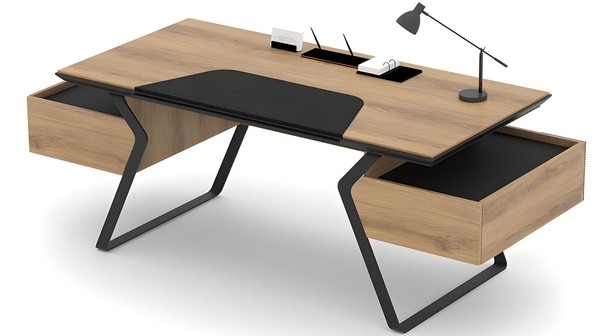 Schreibtisch BüRotisch Computertisch Arbeitszimmer Tisch 2 Schubladen-image
