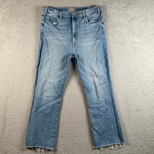 Mother The Hustler Ankle Fray Jeans Au Revoir Light Blue High Rise Flare 32x27