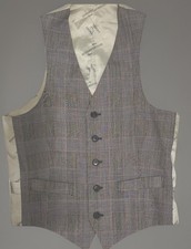 Vtg RARE Givenchy formal plaid vest waistcoat grey glen check silk script XS/S