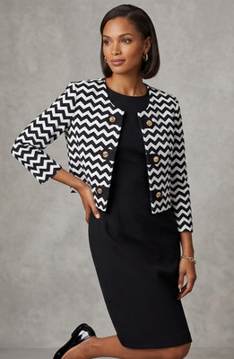 Studio One Black & White Partly Lined Shrug 3/4 Sleeve Open Front Size 14