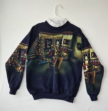 Vtg Art Unlimited Winter Santa Night Before Christmas Crewneck Double Sided 90s