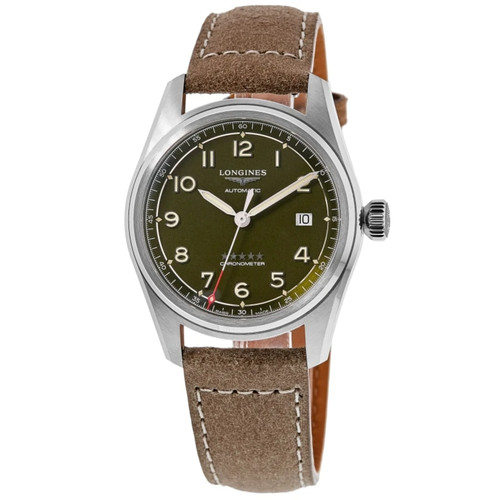 New Longines Spirit Automatic Green Dial Leather Strap Men's Watch L3.810.4.03.2