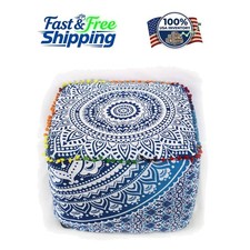 Vibrant Cotton Square Pouf Cover - 18x18x14 Inches, Perfect for Stylish Decor